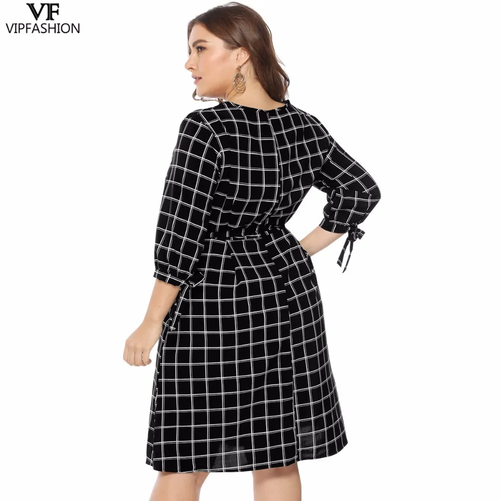 VIP FASHION 2019 Good Sale Plus Size Sexy Plaid Women's Dress Long Sleeve Knee-Length Ladies Summer Casual | Женская одежда
