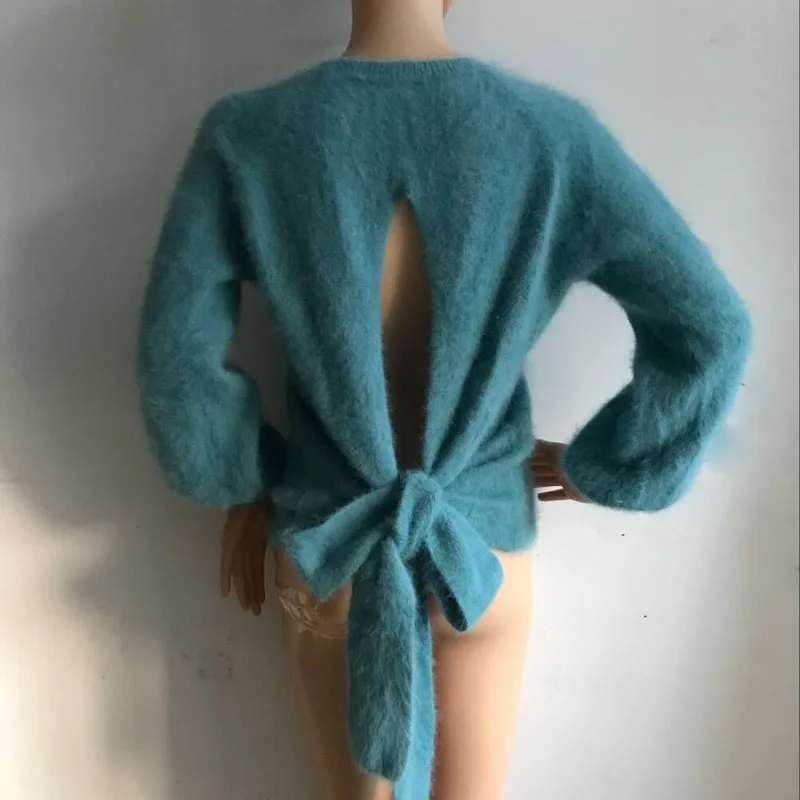 LOVELYDONKEY genuine mink cashmere sweater women  pure mink Backlesss weater free shippingM1049