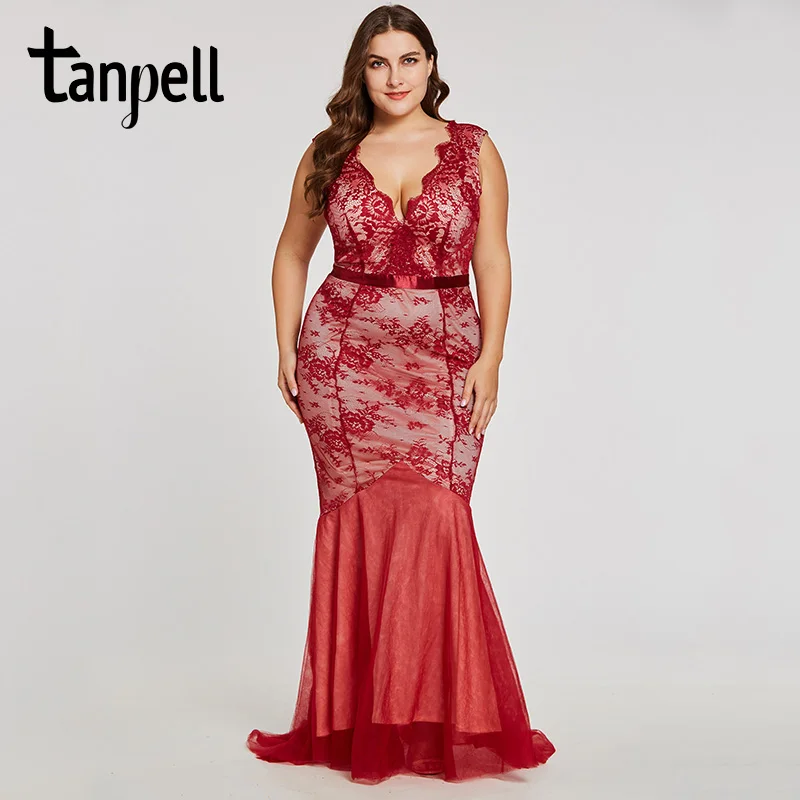 Женское вечернее платье Tanpell Бордовое с глубоким вырезом и открытой спиной без