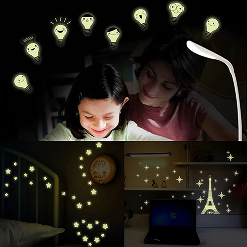 Новые DIY звезды Эйфелева башня светится в темноте наклейки на стену