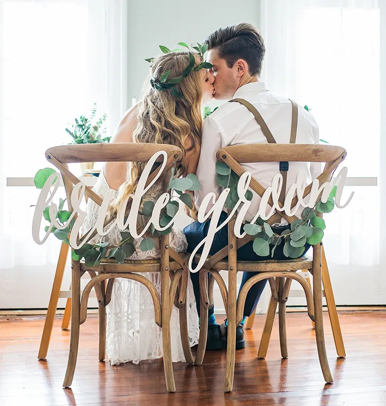 

Bride and Groom Chair Signs for Wedding, Hanging Chair Sign Acrylic Wedding Signs Bride & Groom Calligraphy Chair Signs