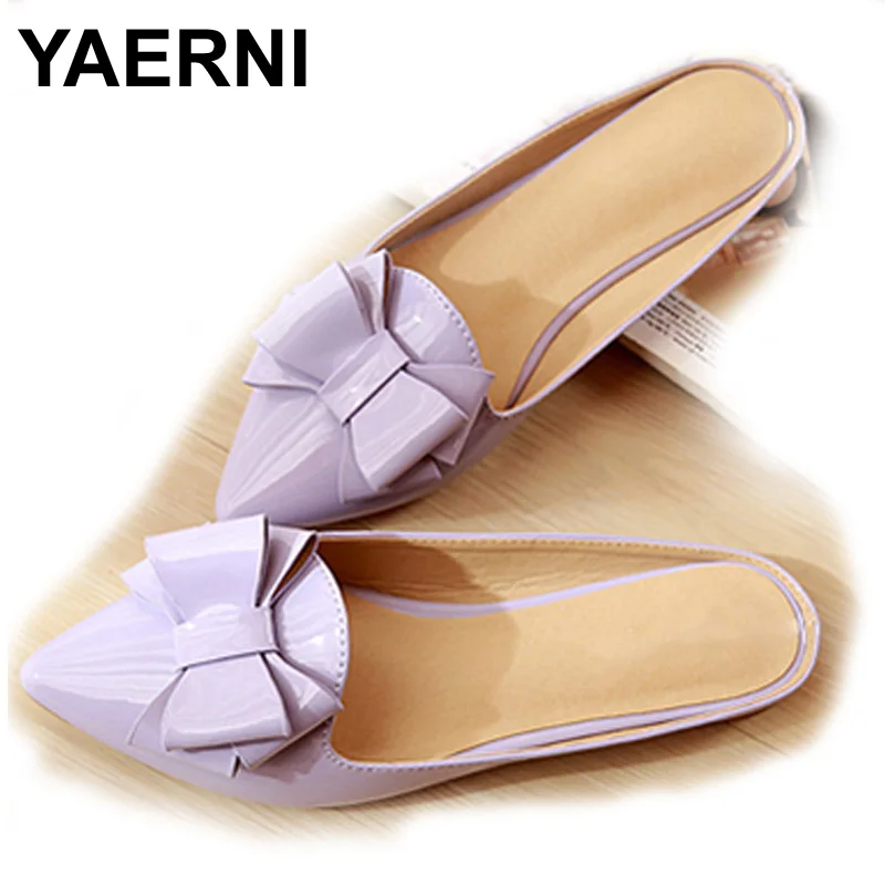 Женские мюли Betterfly с узлом лакированные кожаные шлепанцы на плоской подошве