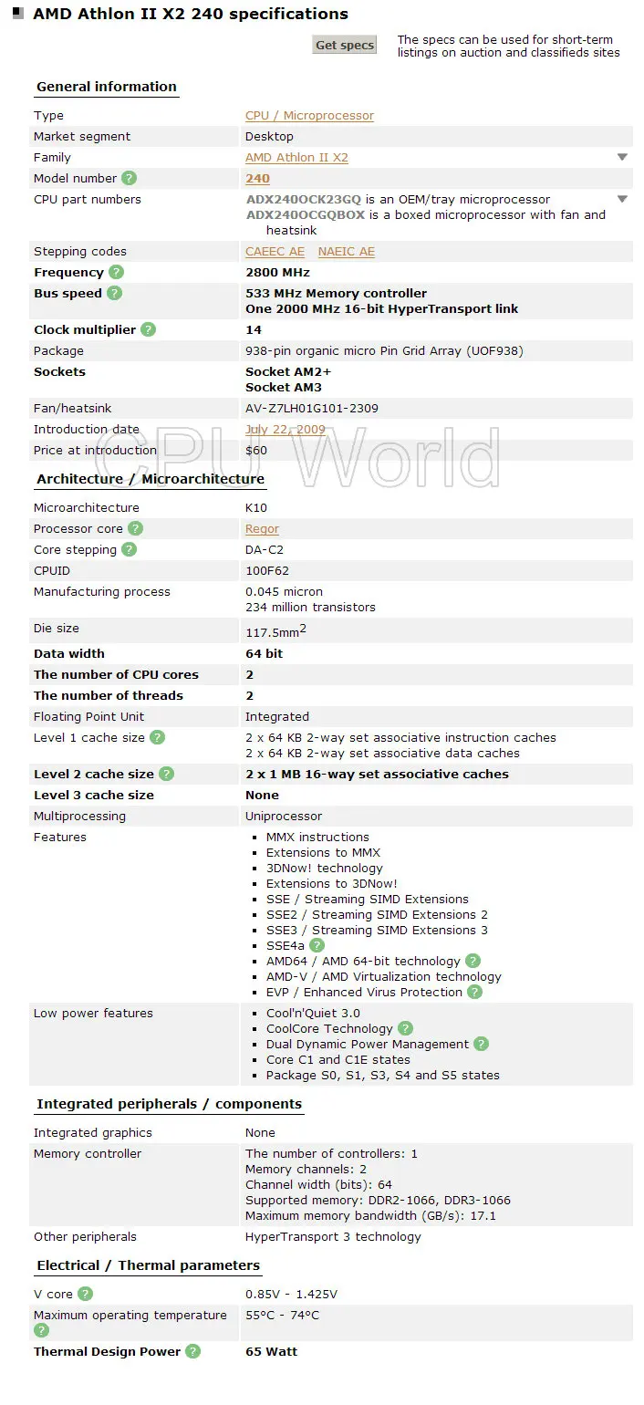 Процессор AMD Athlon II X2 240 cpu 2,8 GHz Socket AM3 AM2+ процессор 65W 4000MHZ Pib двухъядерный