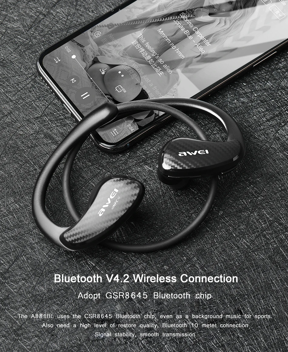 AWEI A881BL NFC беспроводные Bluetooth наушники спортивные водонепроницаемые беспроводные наушники с микрофоном стерео Bluetooth гарнитура для телефона