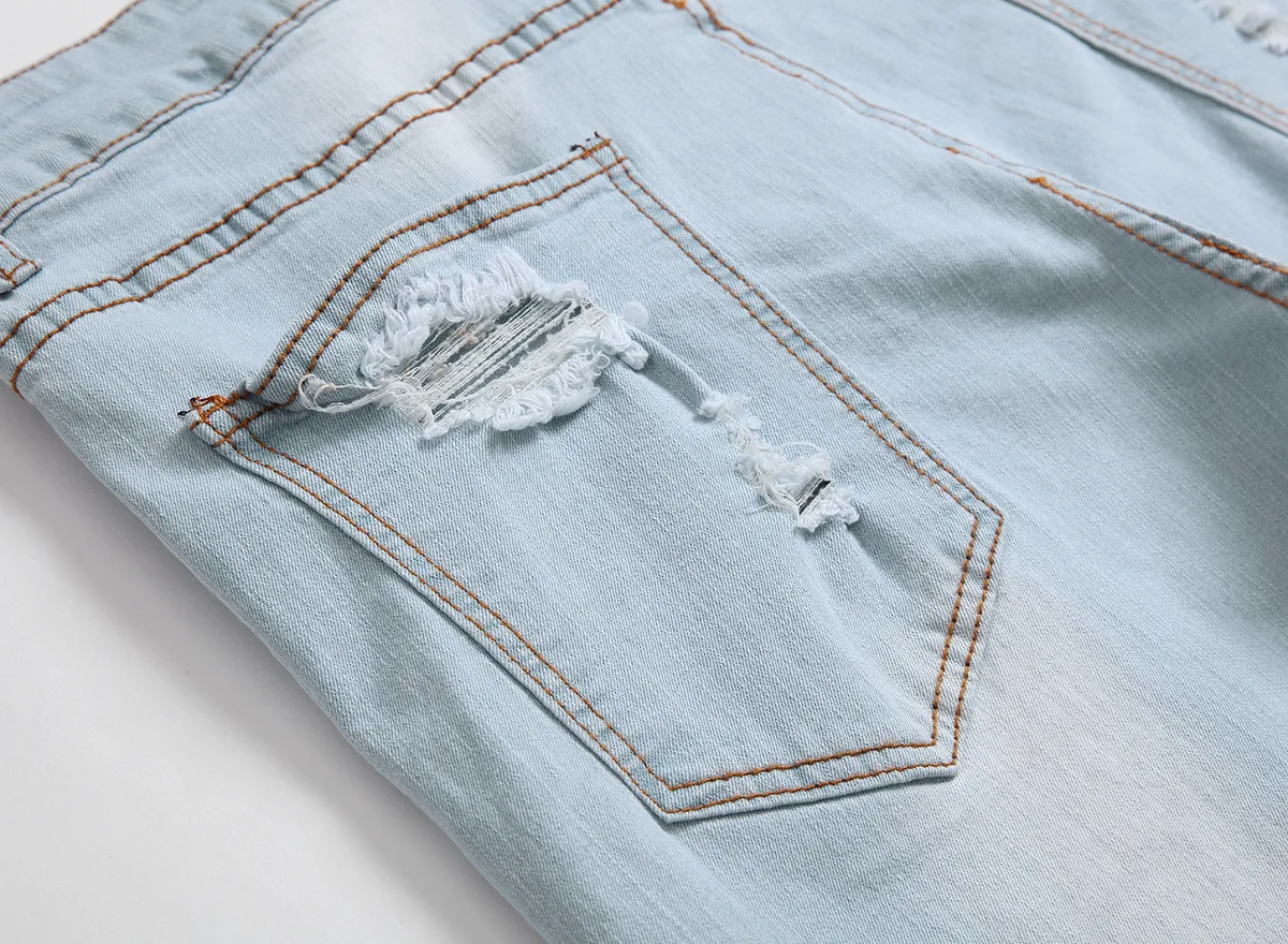 2019 мужские светло-белые синие джинсы с дырками рваные ковбойские штаны в