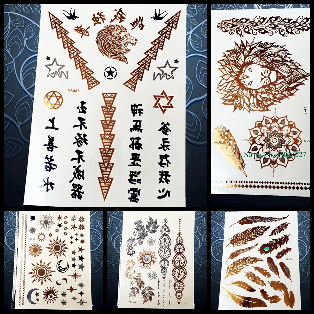 25 стилей имитация китайской цитаты временная Золотая вспышка металлическая