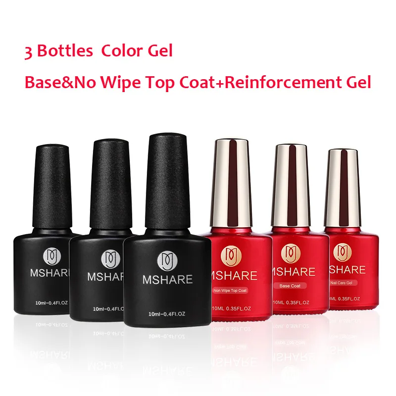 MSHARE 6 шт./компл. Базовый Слой + No/Очистить Верхний Укрепление Гель 3 шт. Ногтей Для