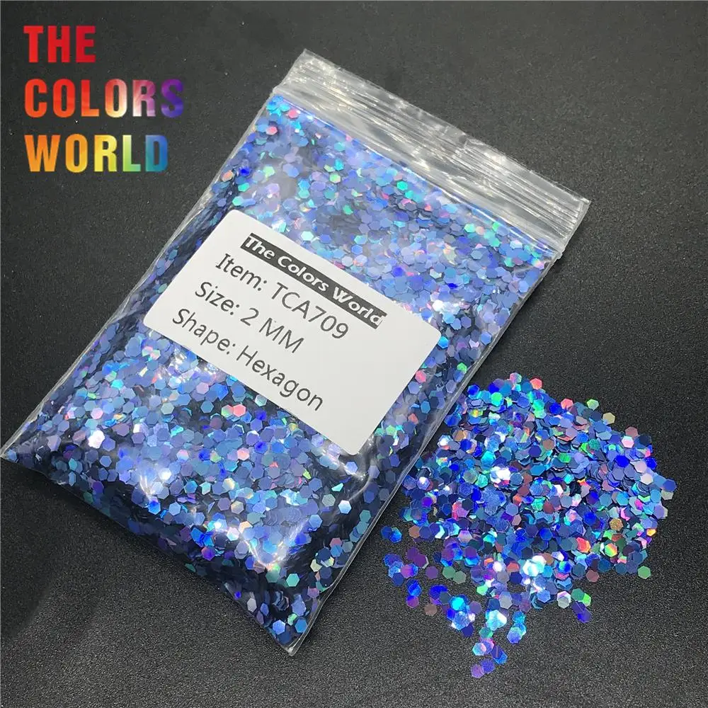 Голографический лазер TCA709 темно синий цвет Шестигранная форма блеск для ногтей