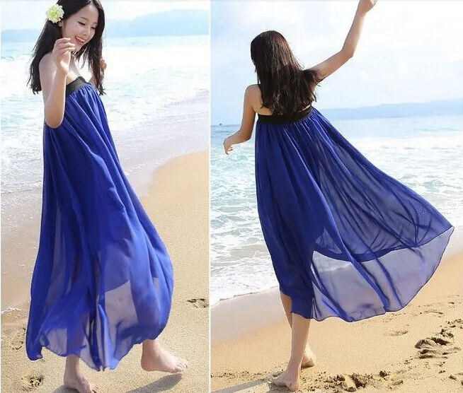 Женская шифоновая юбка с высокой талией длинная эластичная повседневная