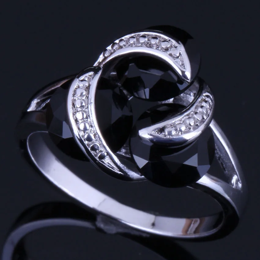 Нежный Круглый черный Кубический Цирконий кольцо из стерлингового серебра 925 для