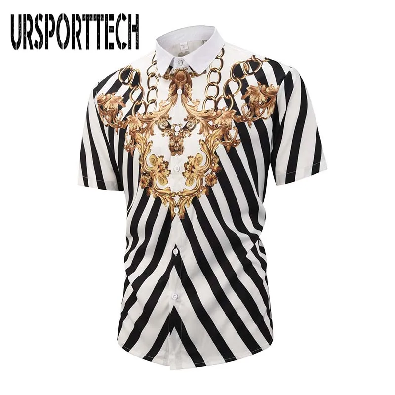 Новые мужские рубашки с короткими рукавами Классические черно белые полосы