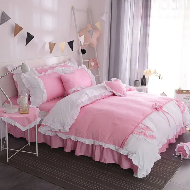 Комплект постельного белья принцессы в Корейском стиле 4/6/8 шт. 100% хлопок розовая