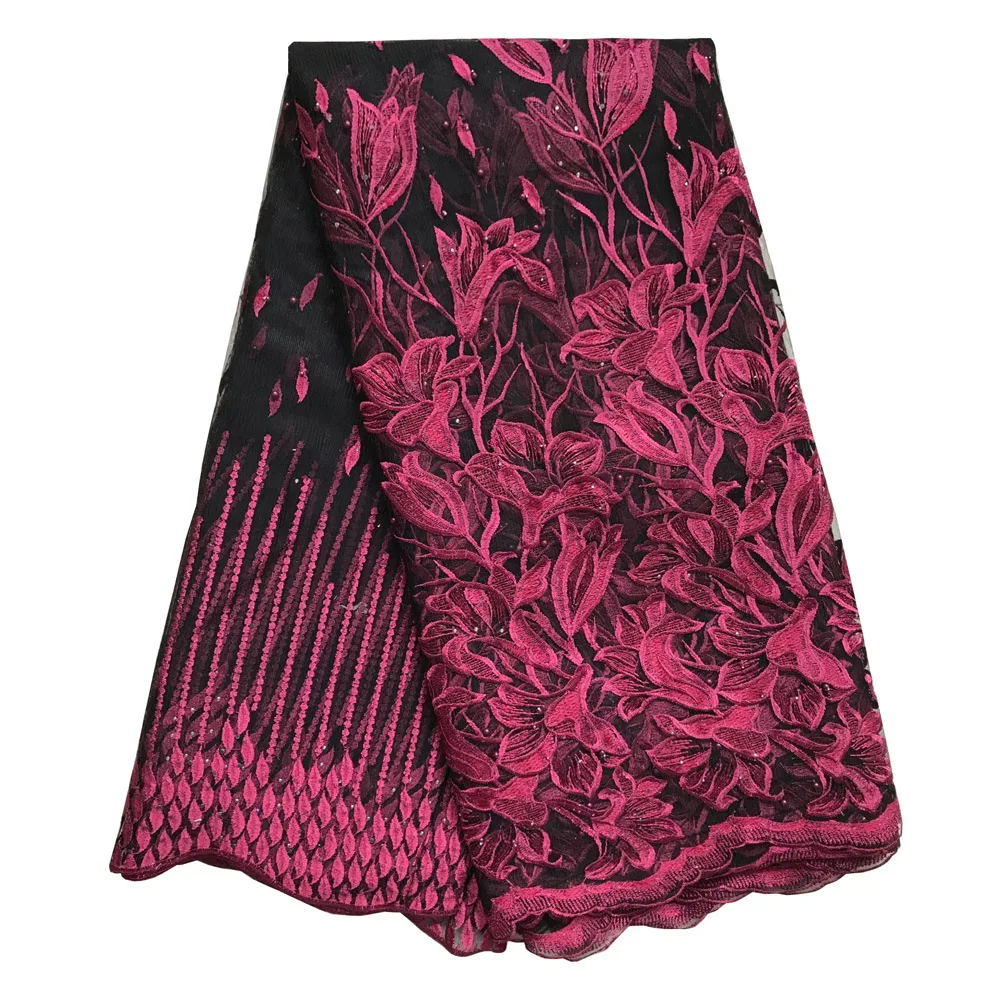 Темно-синие моды французского кружева вышитые кружевной отделкой бисером и