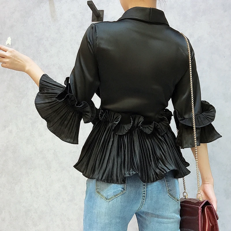 Женская атласная рубашка ALPHALMODA винтажная блузка с расклешенными рукавами