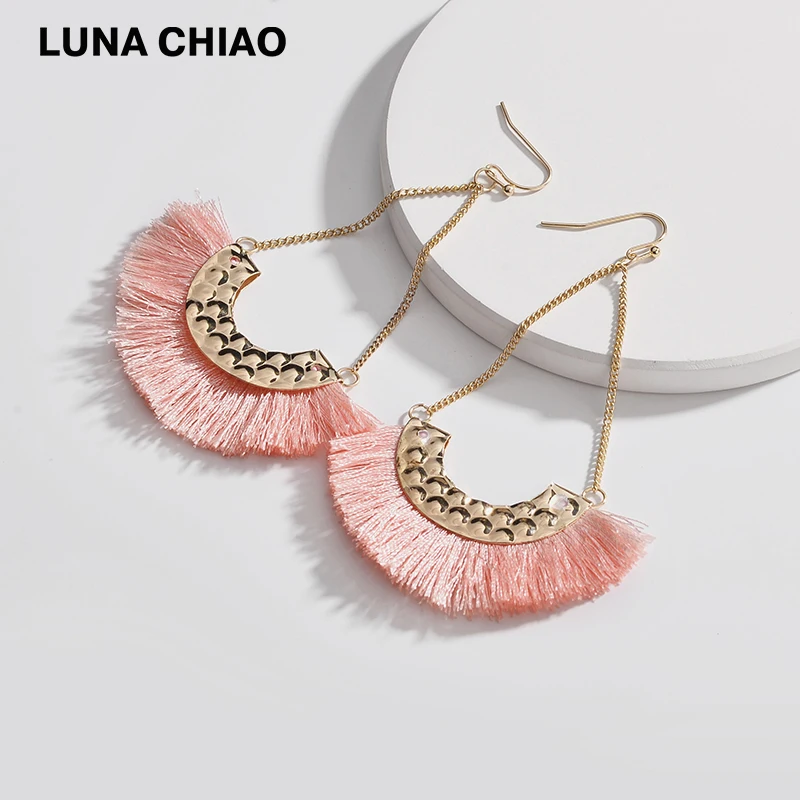 LUNA CHIAO модные кованые металлические веерные формы шелковая бахрома висячие
