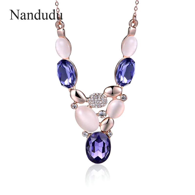 Nandudu розовое золото Разноцветные кристаллы ожерелье из опалов для женщин модные