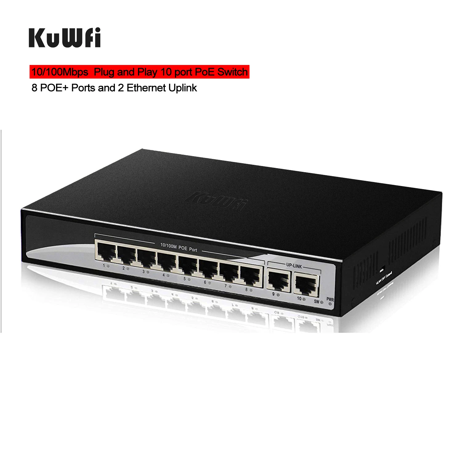 10 портов Plug and Play PoE коммутатор 100 Мбит/с Ethernet сетевой 8 POE порт s &amp 2Uplink для ip-камер-48