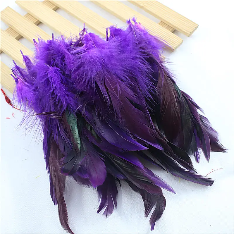 purple Venda 50 pchs/lote barato plumas de penas, 5-8inch13-20cm, натуральный jóias pluma de penas de galinha penas galo cor DIY - Цвет: purple