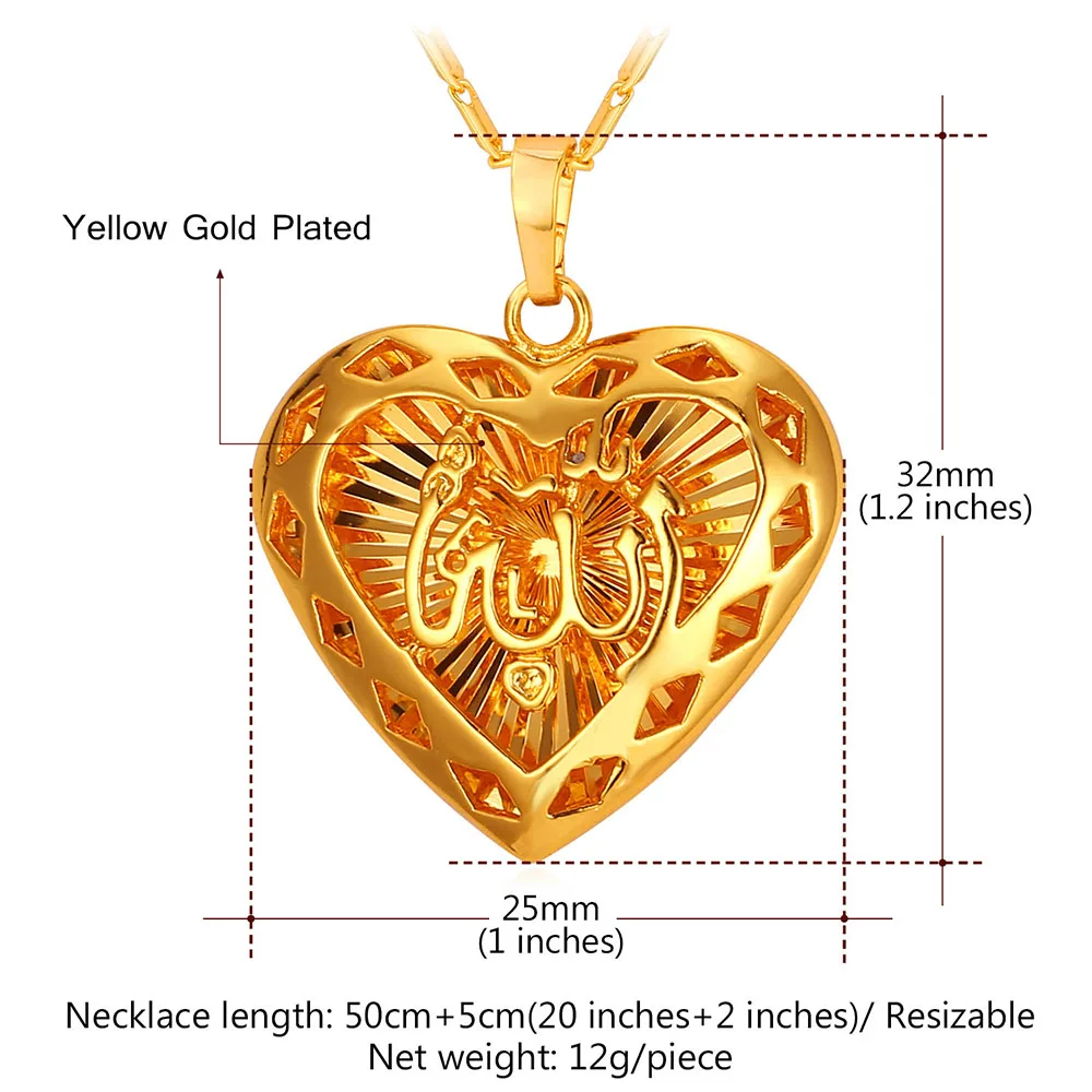 Allah Heart Necklaces &amp Pendants with Dubai chain Muslim Islam Necklace Women Vintage Accessories P176 | Украшения и