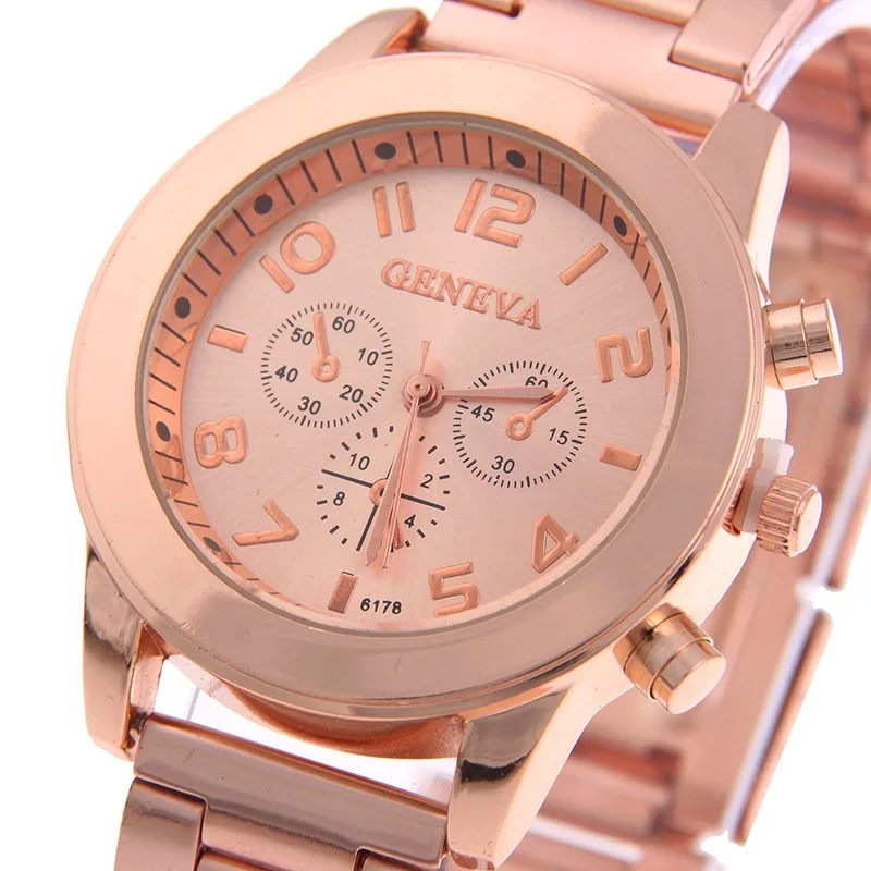 Женские наручные часы Gnova элегантные золотистые Geneva из нержавеющей стали с