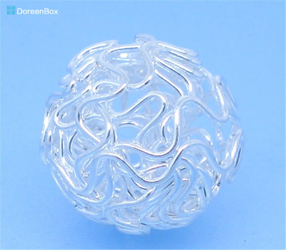 Doreen Box hot 20 Серебристые пустотелые скрученные шарики 18 мм (B07881)|beads 18mm|beads beadsball beads |