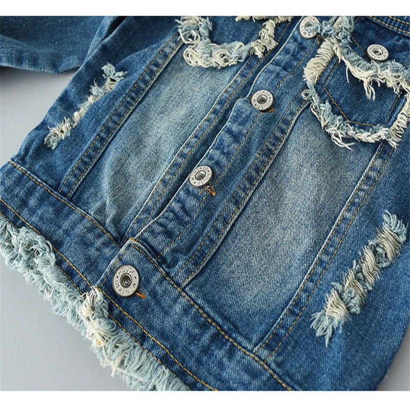 Джинсовая куртка для маленьких девочек одежда джинсовая с вышивкой и длинными