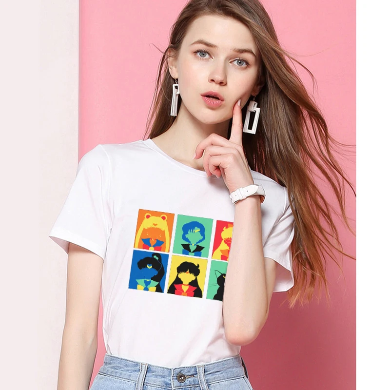 Sailor Pop Art Женская хлопчатобумажная рубашка 2019 Harajuku эстетика плюс размер футболка