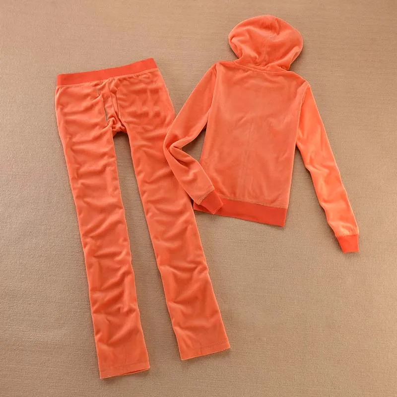 Orange color Брендовый бархатный женский тканевый спортивный костюм Велюровый костюм женский спортивный костюм толстовки и штаны многоцветный серый синий - Цвет: Orange color