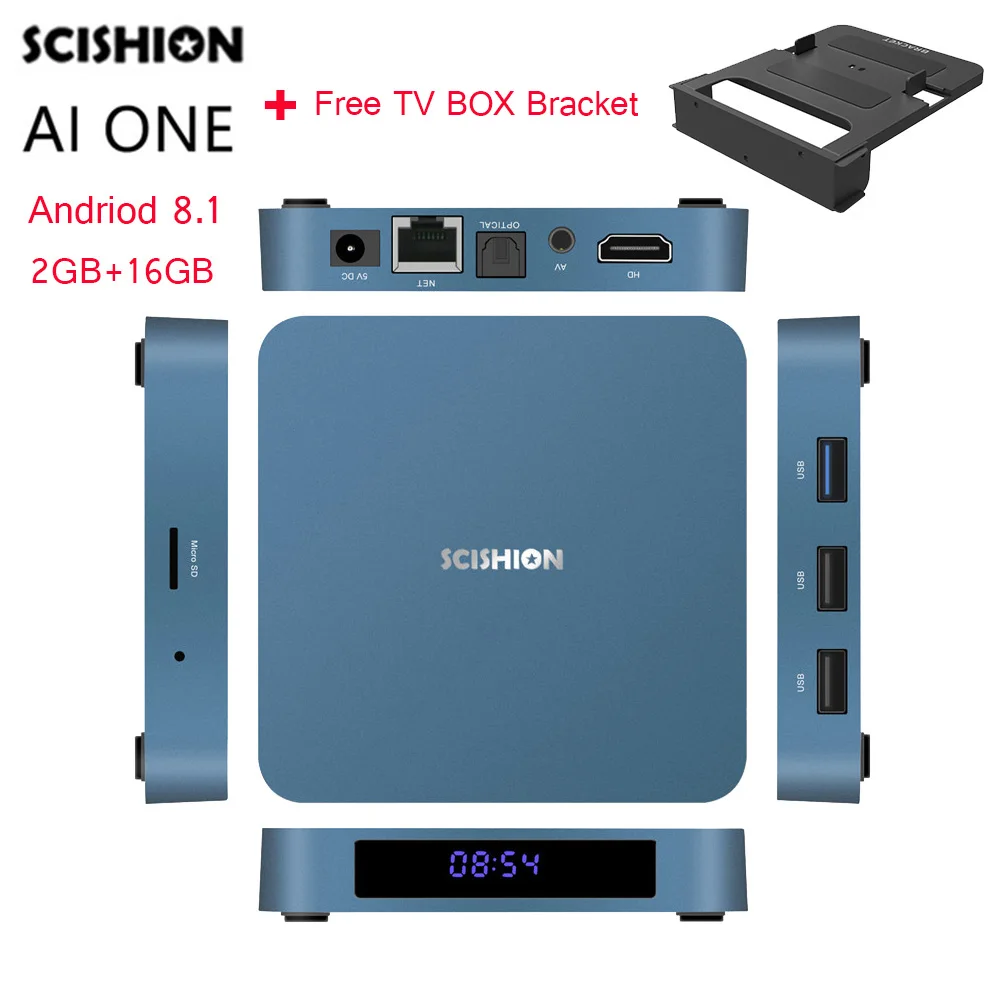 Новое поступление Android 8 1 ТВ коробка SCISHION AI одного голоса Управление RK3328 2G/16G BT4.0 USB