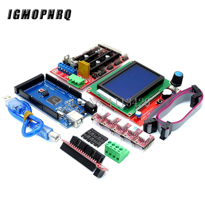 Mega 2560 R3 CH340+ 1 шт. RAMPS 1,4 контроллер+ 5 шт. A4988/DRV8825 модуль шагового драйвера+ 1 шт. 12864 контроллер для 3d принтера комплект