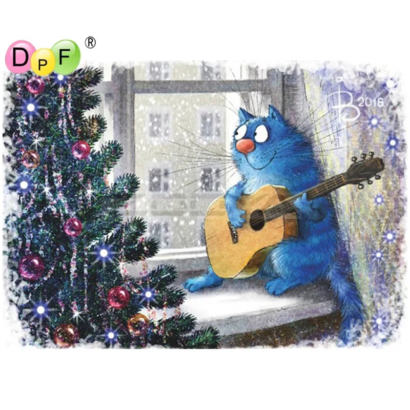 Квадратная Алмазная 5D картина DPF сделай сам с изображением милого синего кота