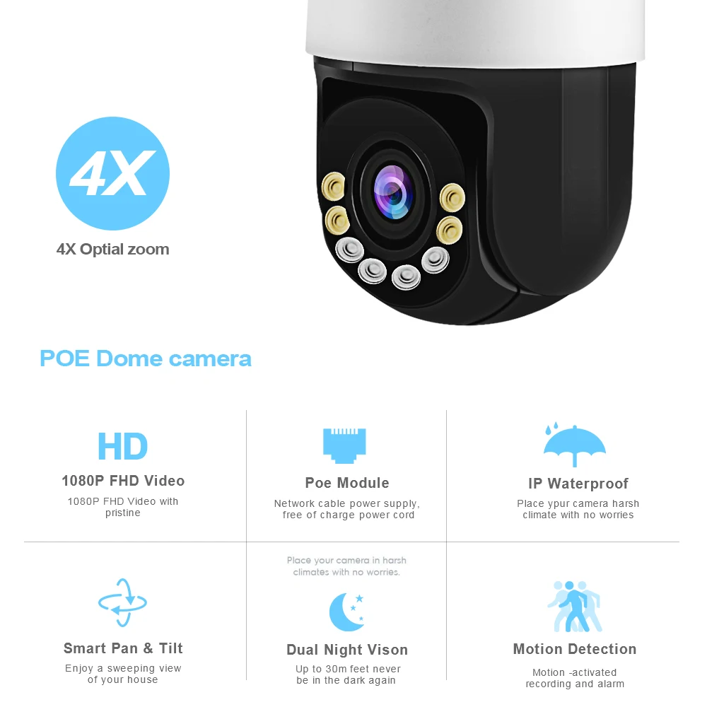 Фото ZGWANG 1080P HD POE Camera IP66 Waterproof Outdoor PTZ IP Night Vision 4X ZOOM Lens Audio Dome Security Безопасность и защита ZGWANG 1080P HD POE Camera IP66 Waterproof Outdoor PTZ IP Night Vision 4X ZOOM Lens Audio Dome Security Безопасность и защита