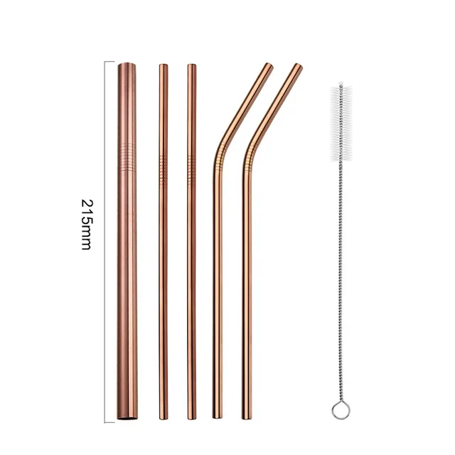 Rose Gold UPORS 6 шт./компл. Нержавеющая сталь Соломки с щеточка для чистки многоразовые металлические трубочки для питья для коктейля пузырь Чай Барные аксессуары - Цвет: Rose Gold