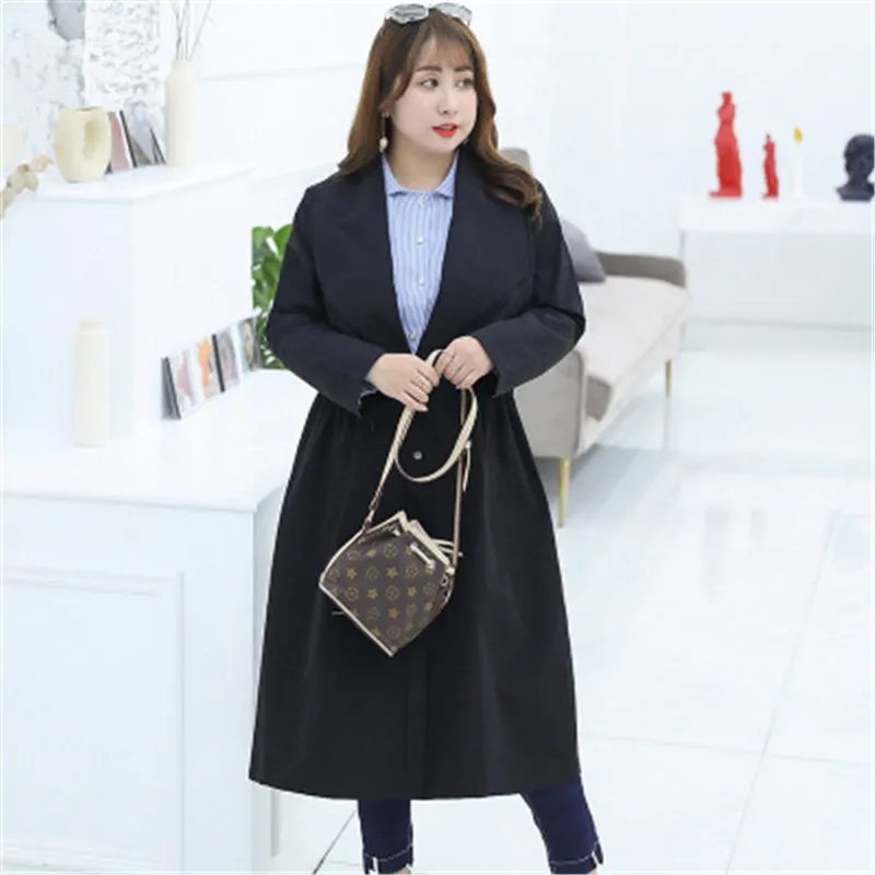 

New England Style Solid Long Trench Coat for Women Loose Adjustable Waist Women Coats Black European Autum Wind Breaker W749