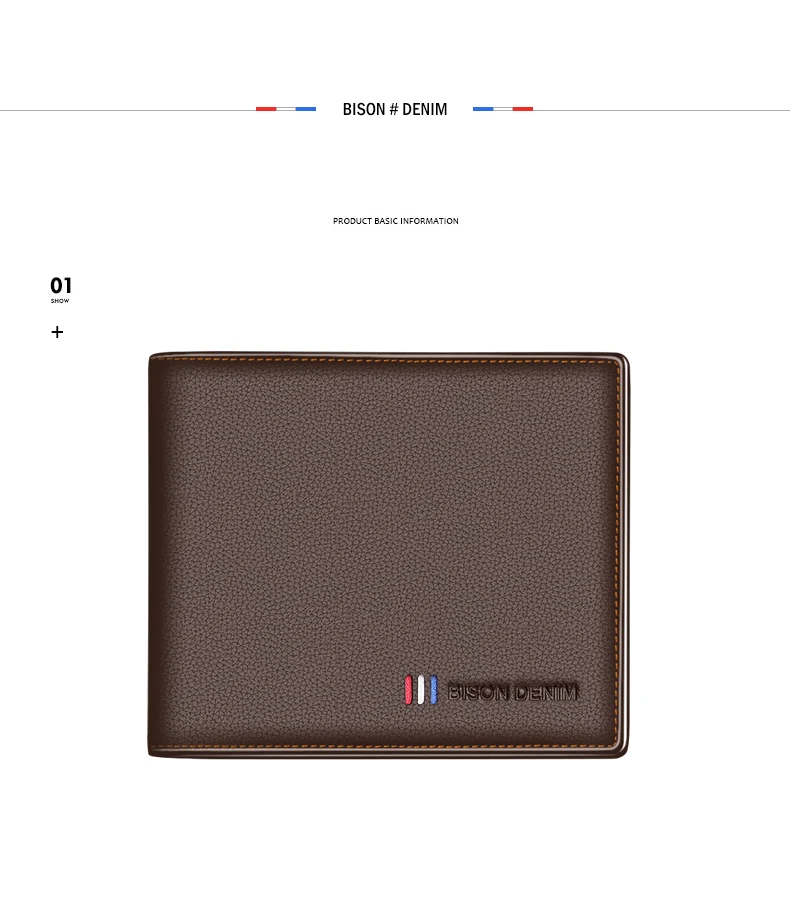 BISON DENIM Cow Leather Wallet Men Fashion Bifold Card Holder Wallet Male Short Standard Purse High Quality N4475