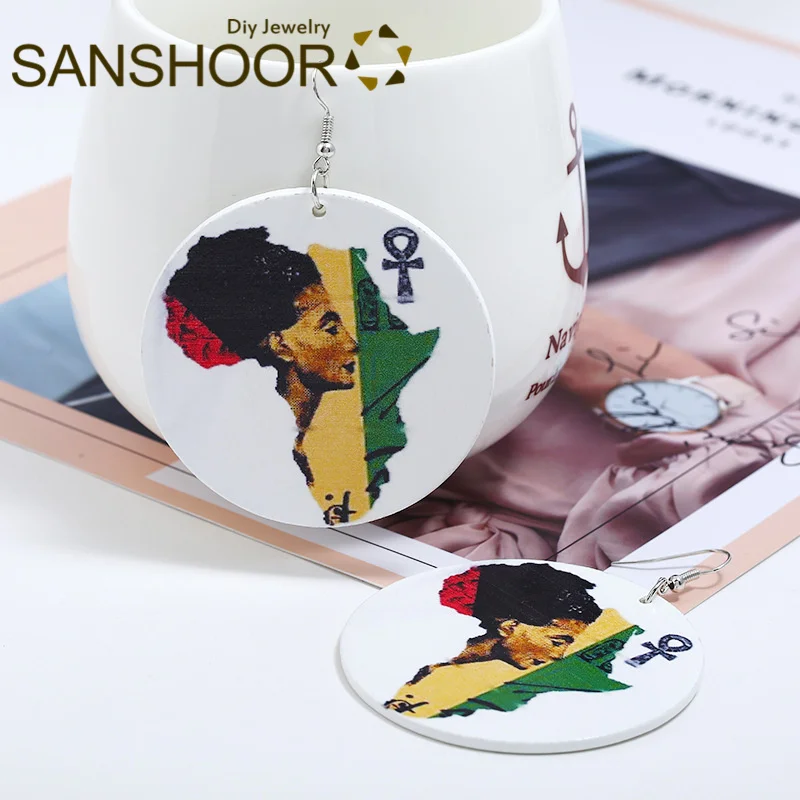 SANSHOOR афроцентрические деревянные висячие серьги с рисунком черная женщина