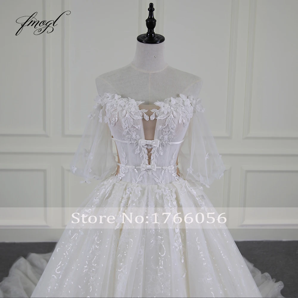 Винтажное свадебное платье Fmogl без бретелек с коротким рукавом и аппликацией из