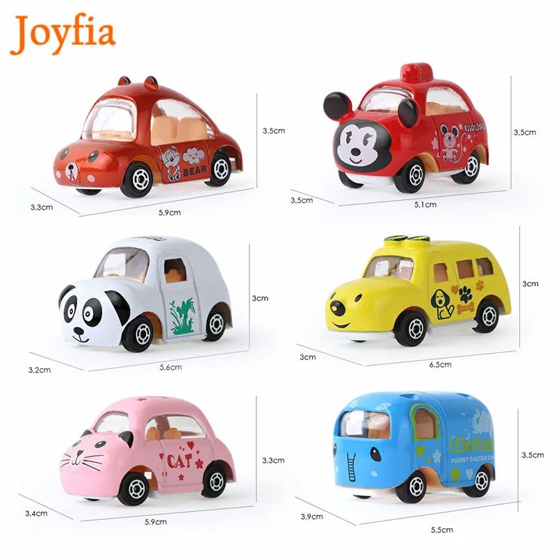 

6PCS/Lots 1:64 Diecast Vehicle Metal Alloy Model Toy Car Cute Animals Pocket Car Educational Toys For Children Kids Gifts