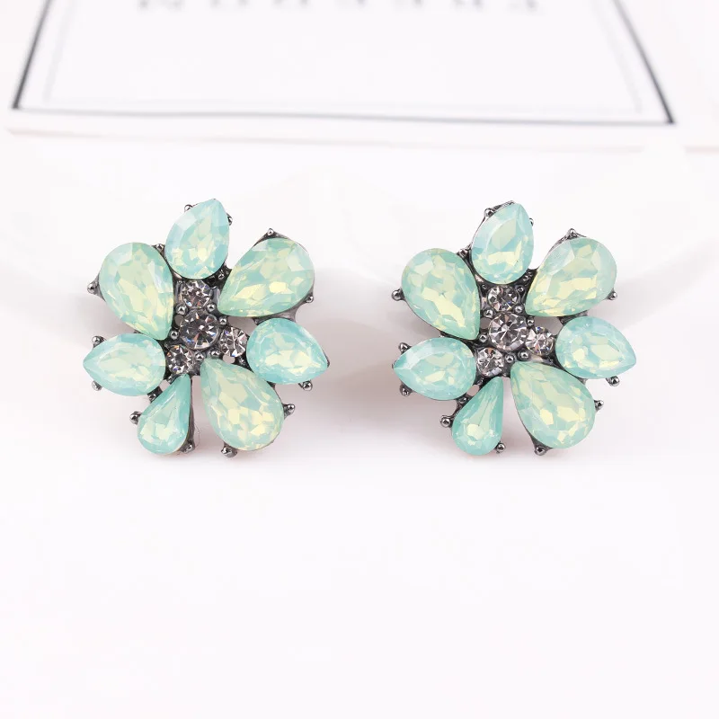 opal blue LUBOV, цветные хрустальные листья, стразы, инкрустированные цветами, трендовые серьги-гвоздики, женские серьги для пирсинга, для свадебной вечеринки, ювелирные изделия - Окраска металла: opal blue