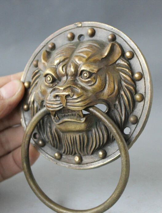 SCY старая китайская Бронзовый народный фэн шуй Хуэй Фэн голова льва маска двери