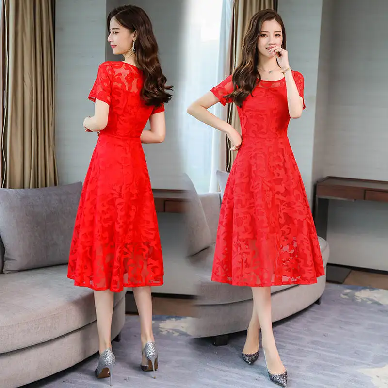 Plus Size 5XL Women Lace Dress Short Sleeve Elegant Maxi Long Summer Robe Femme Black Ladies Party Dresses Jurken C5523 | Женская одежда