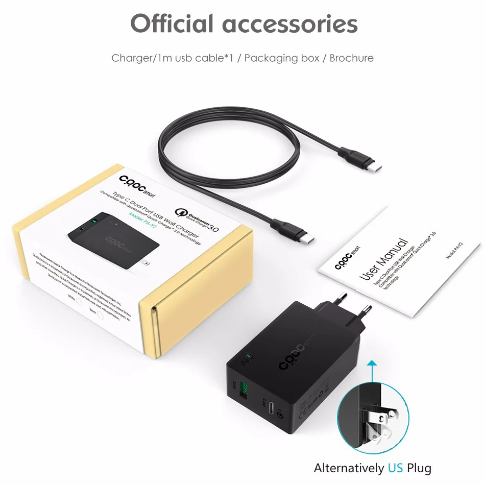 Тип c Quick Charge 3.0 и USB Зарядное устройство crdc смарт-мобильный телефон Портативный