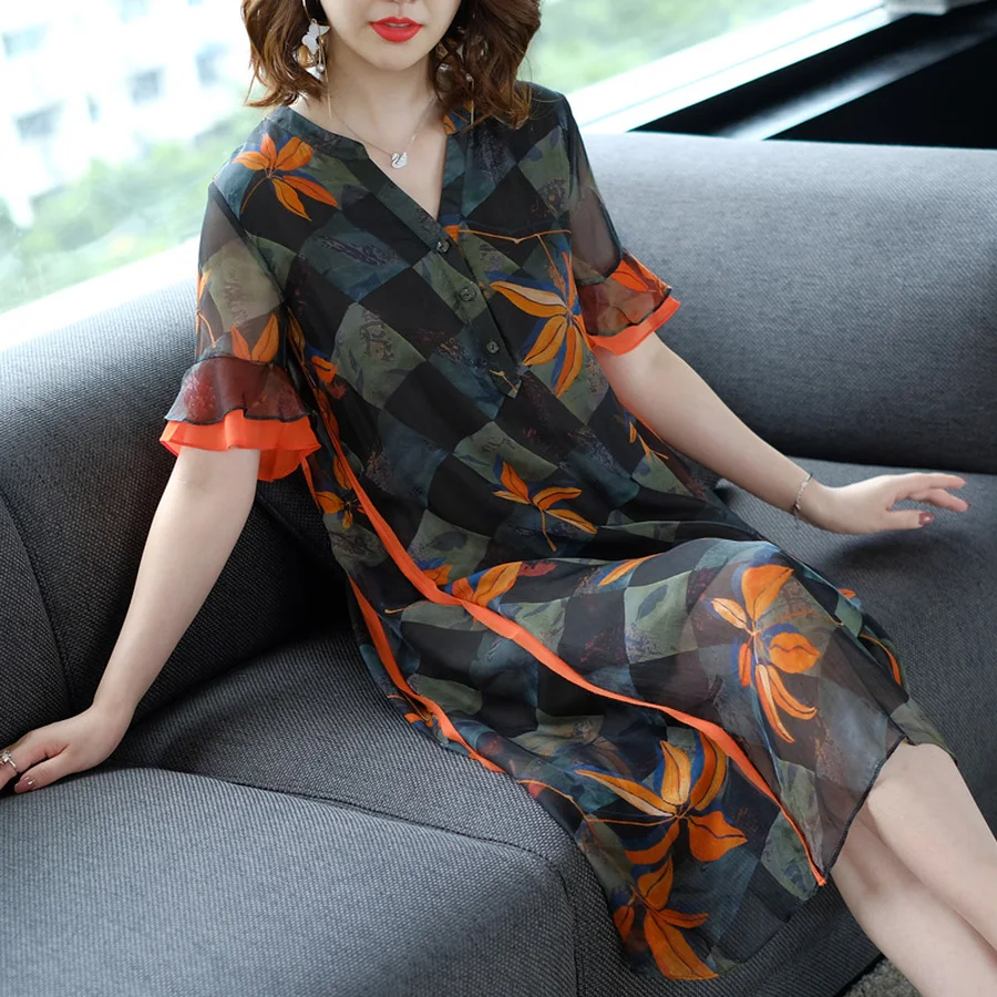 Летние свободные печати пляж Макси Сарафан 2019 Новый Винтаж Женский Шелковый 3XL