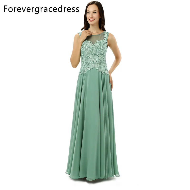 Forevergracedress настоящая фотография мятно-зеленое вечернее платье Sheer линия шифона