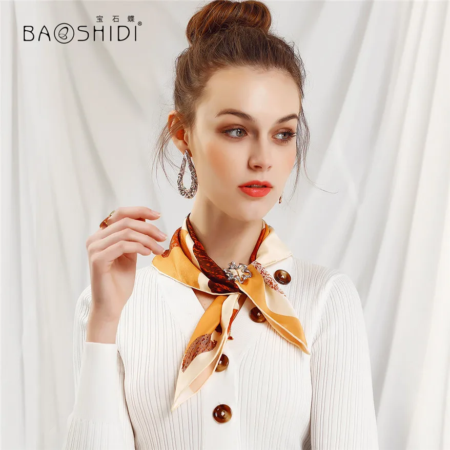 [BAOSHIDI] Весна Arival, 12 момме атласные шелковые квадратные шарфы, роскошный брендовый женский шарф, шелковый Элегантный шарф - Цвет: 1022182033