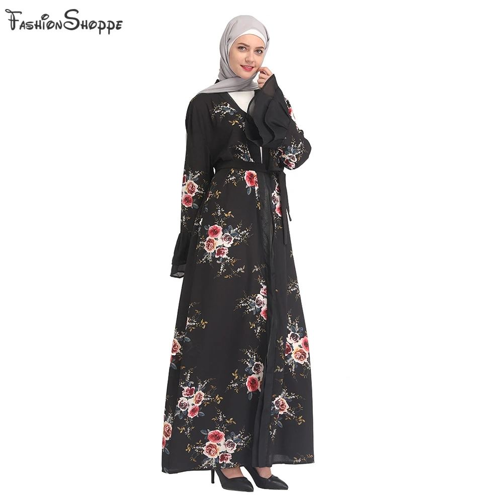 Abaya кимоно женская одежда кафтан арабский кардиган Макси Платье с принтом