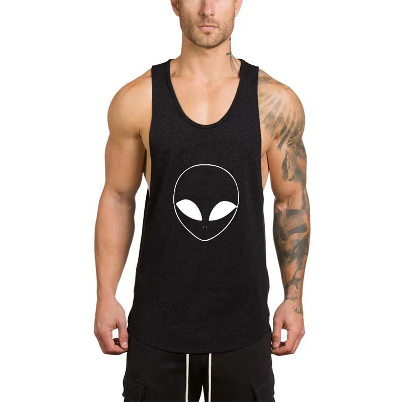 Saucer Man UFO cotton T shirt FitnessMen's Vests Gym Sleeveless Shirt Tank top Running trainning Quick Dry tops bodybuilding | Спорт и