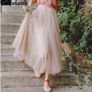 ColorfaithНовинка 2022, милое Плиссированное бальное платье-пачка из сетчатого материала с высокой талией, элегантные весенне-летние женские длинные юбки SK3921