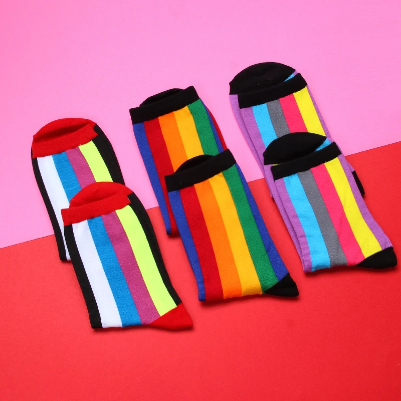 Модные радужные носки для женщин Человек Полосатый Harajuku Happy носки для девочек повседневное Спорт уличная хип хоп забавные носки Унис