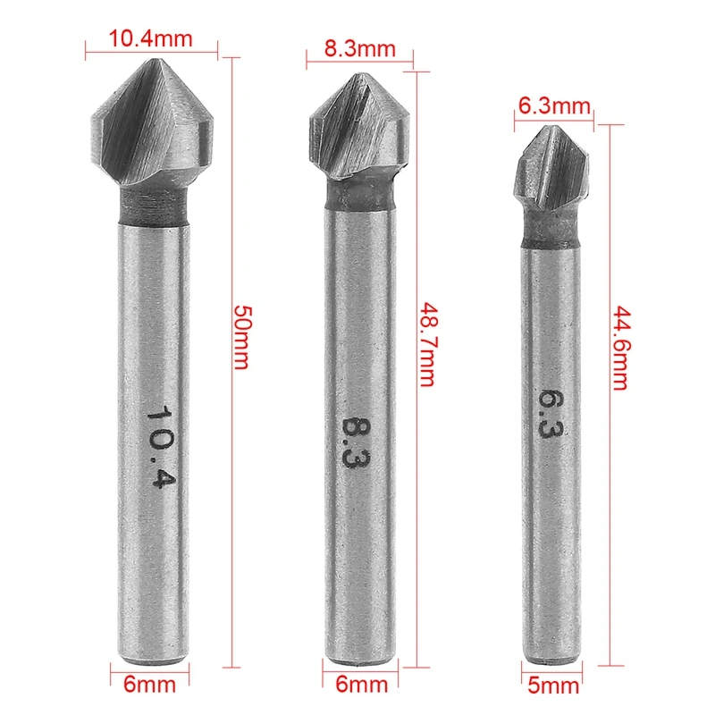 Round Shank 6Pcs/Set 3 Flute Three Edge Chamfer Chamfering End Mill Cutter Countersink Drill Bit | Инструменты